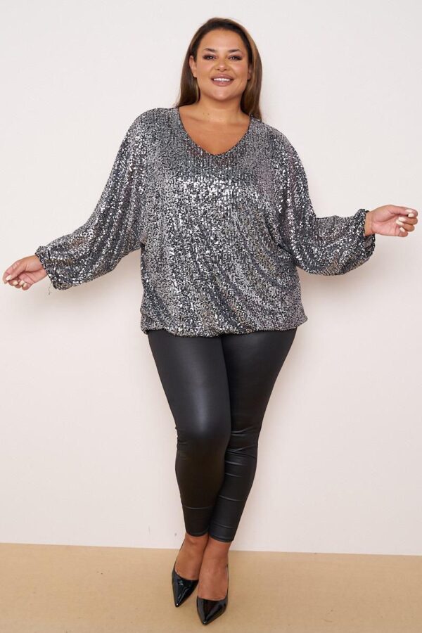 Plus sequin puff sleeve top