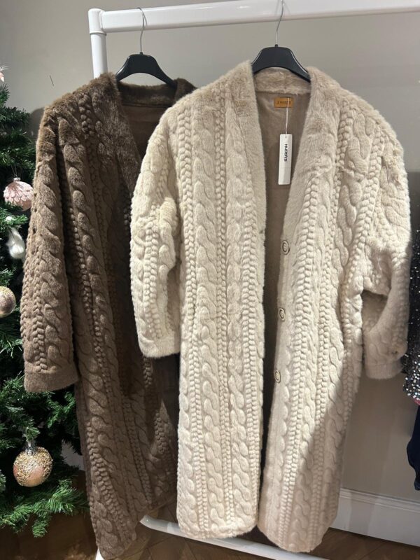 Faux fur cable knit coat