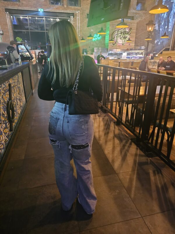 Distressed diamond jeans