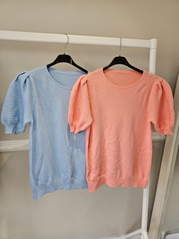 Rib sleeve puff top