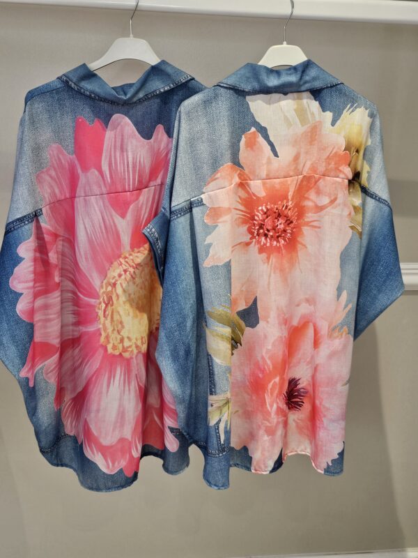 Denim flower print shirt - Image 3