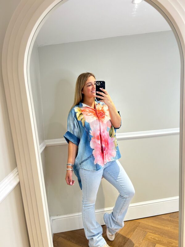 Denim flower print shirt - Image 2
