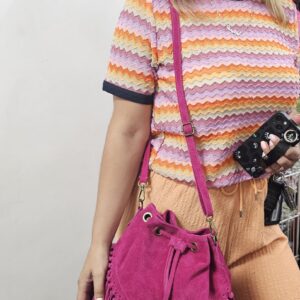Real suade tassle bucket bag