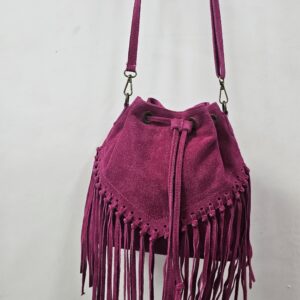 Real suade tassle bucket bag