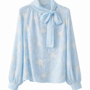 Flower embossed bow shirt