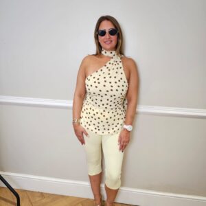 Polka dot tie neck top