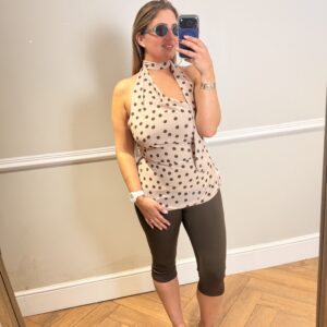 Polka dot tie neck top