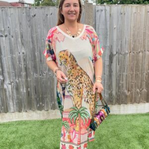 Long lurex printed dress