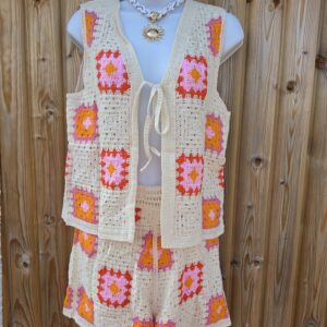 Crochet waistcoat shorts set