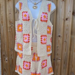 Crochet waistcoat shorts set