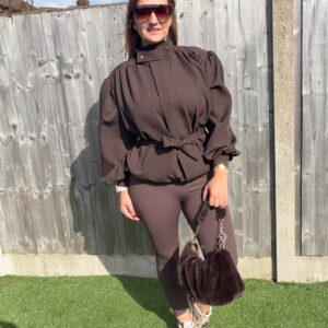 Funnel neck tie waist jacket
